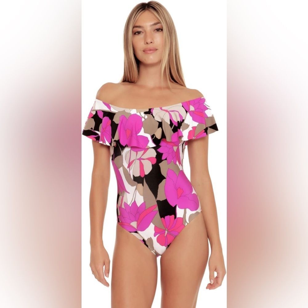 Trina Turk Lynx Off The Shoulder Ruffle One Piece SWIMSUIT